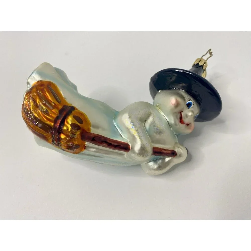 Christopher Radko Broom-Shtick Glass Halloween Ornament Ghost Witch Broom READ
